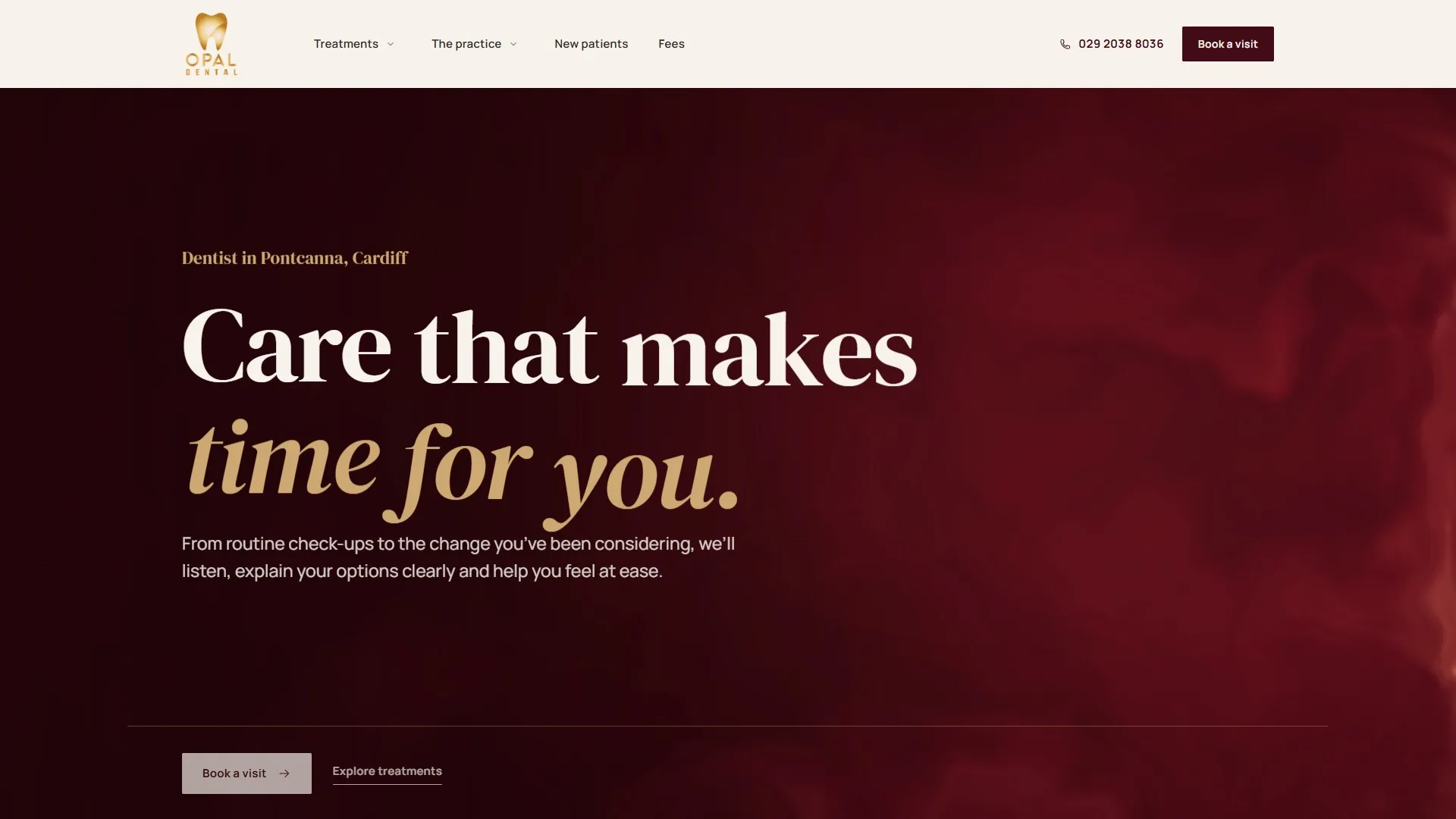 Opal Dental homepage with the 3D opal logo