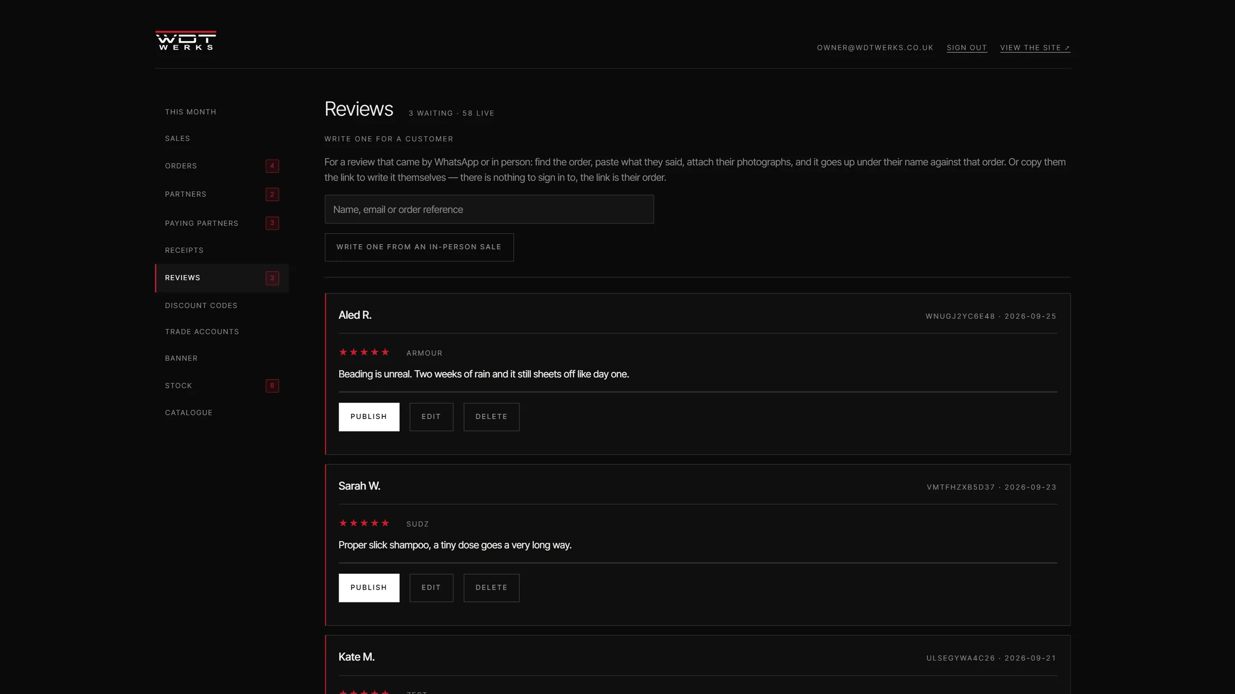 Reviews waiting for approval
