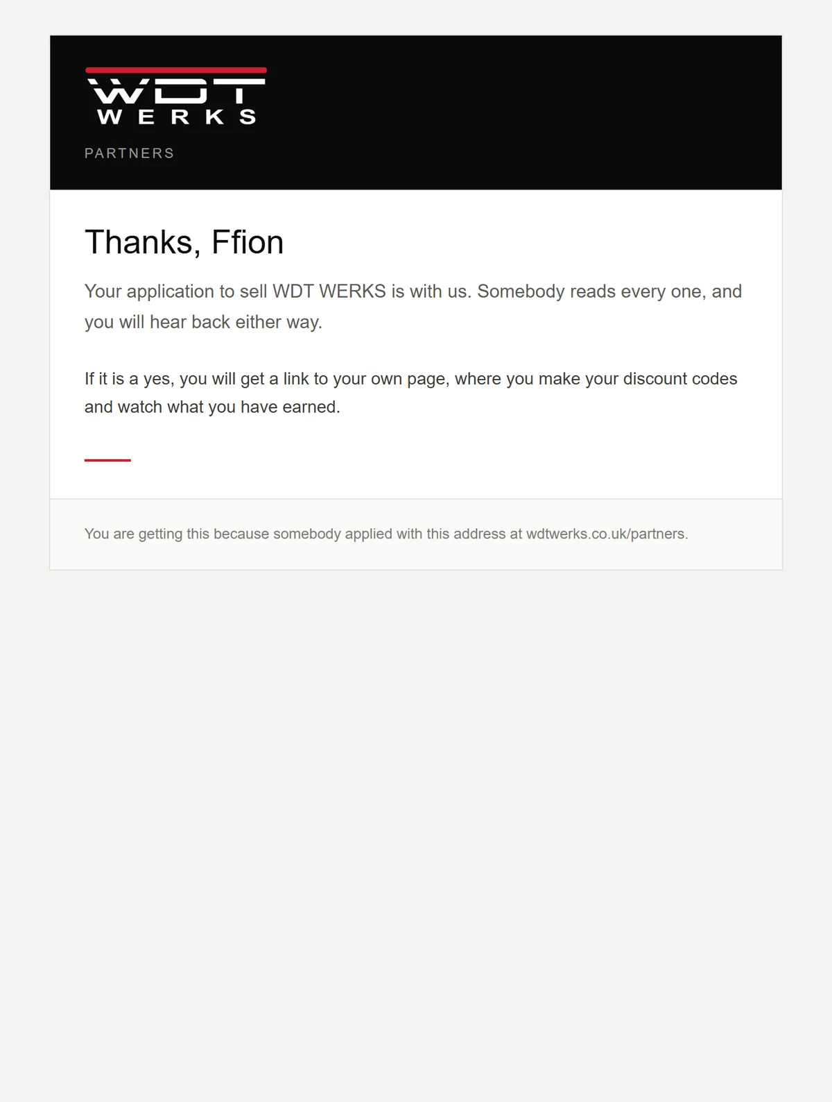 Partner application received email