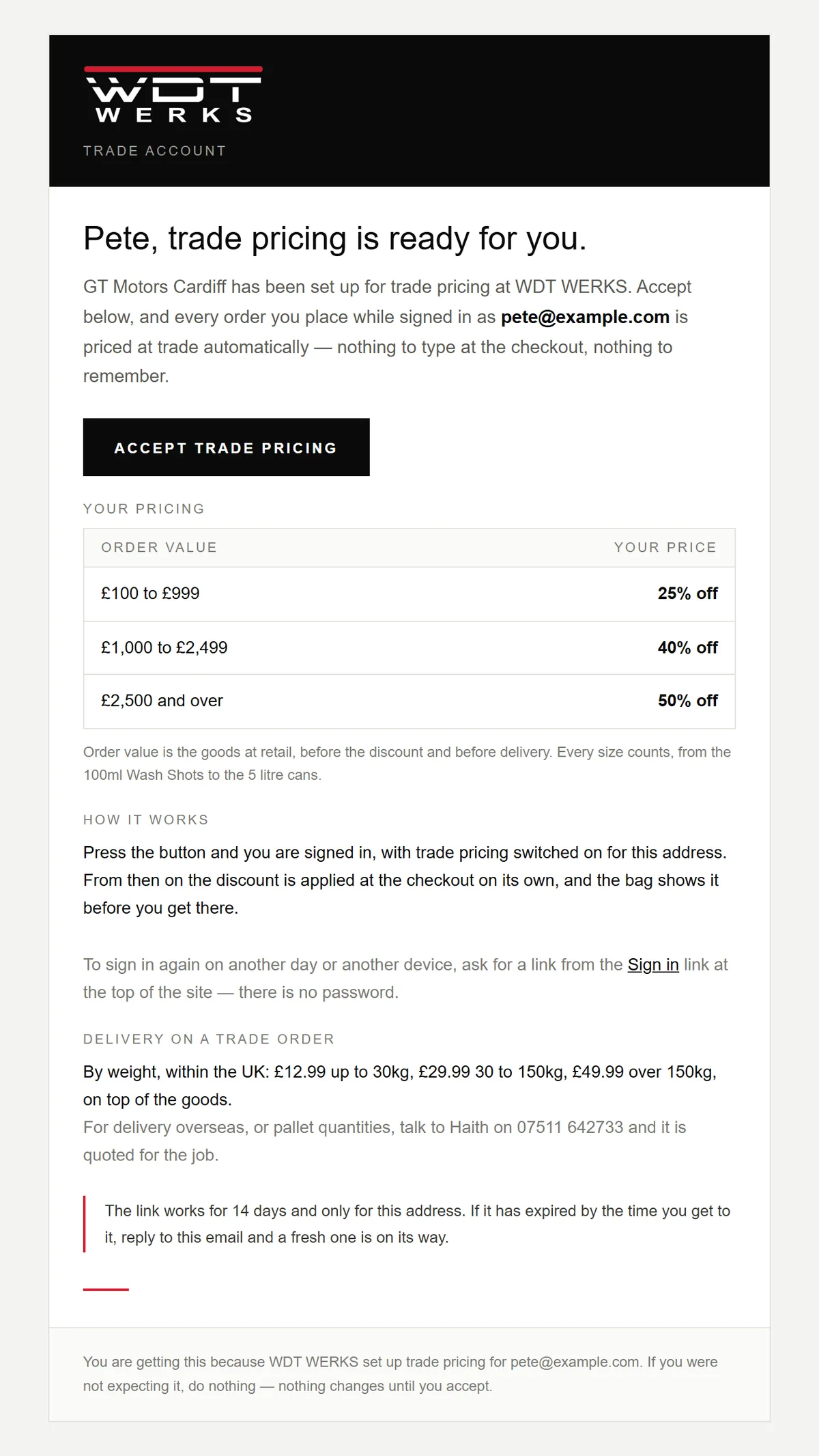 Trade invitation email